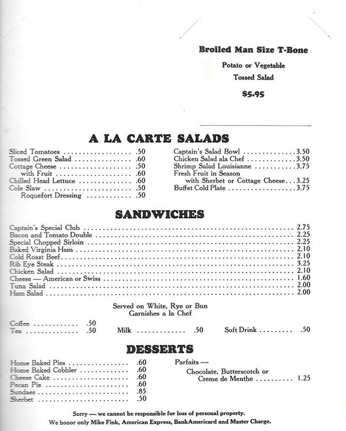 Mike Fink Menu