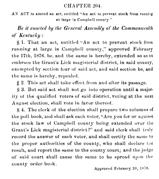 Grant's Lick Stock Law