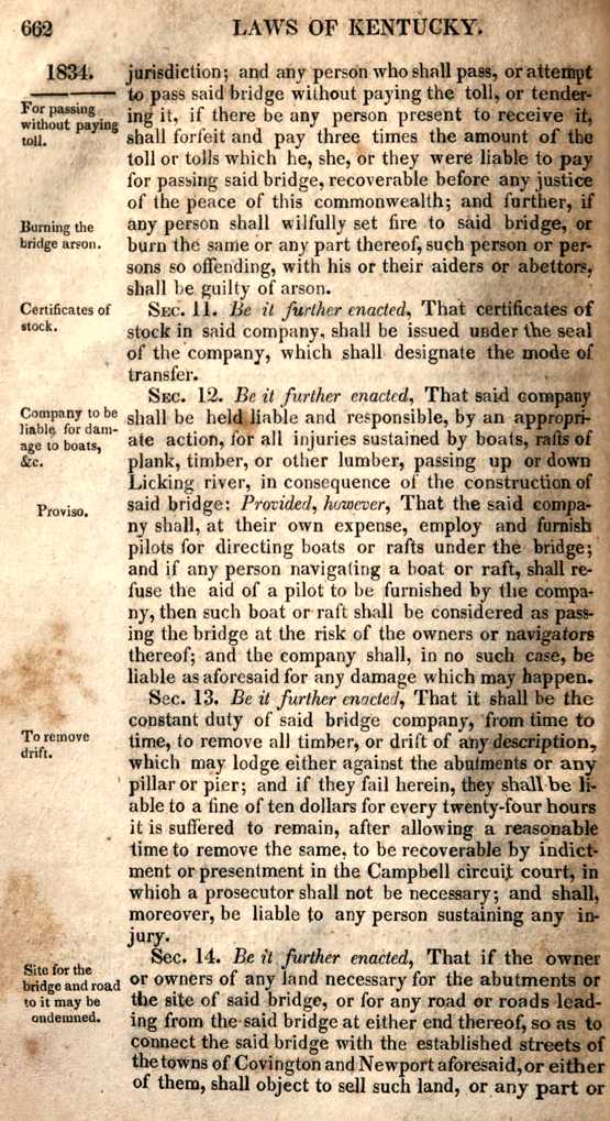 Licking Bridge Act, 1834