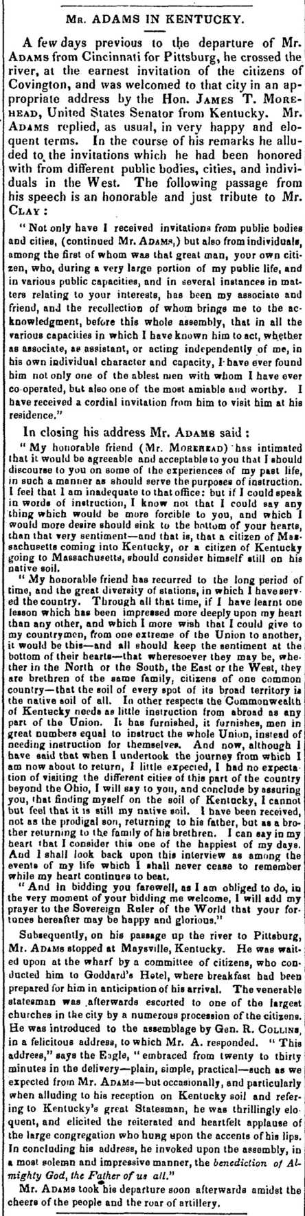 John Quincy Adams in Maysville